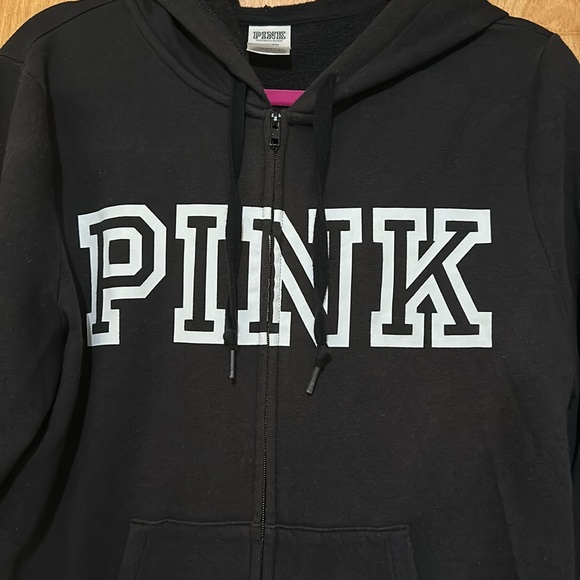 PINK Victoria's Secret Black Hoodie with White Accents - Picture 6 of 6